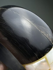 Horn Ox Buffalo Mother Of Pearl Abalone Vintage Thick Heavy Bangle Size 8