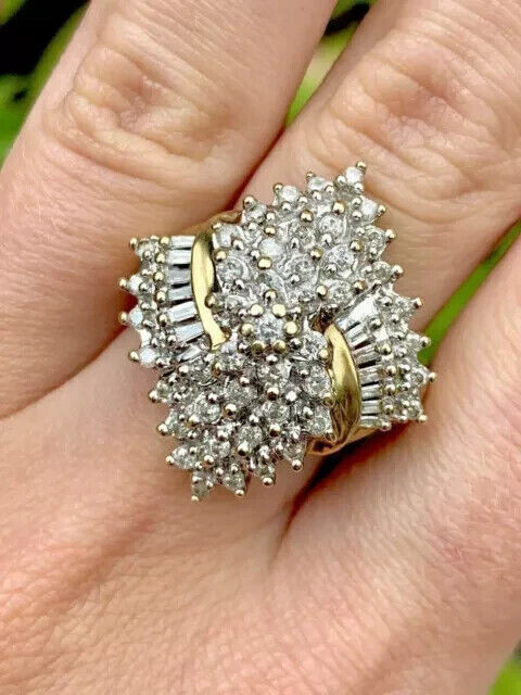 Antique Circa 1900’s Cluster Ring 2.3 Ct Simulated Diamond 14k Yellow Gold Over