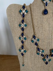 Vtg Avon JJH Blue Green Cabochon Clear Rhinestone Necklace Bracelet Earrings Set