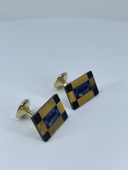Vintage Onyx Lapis Tigers eye rectangle cufflinks polished gold tone fixed backs