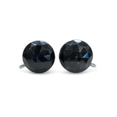 Vintage Jet Black Faceted Button Earrings Screw Back, 0.5″ Resin