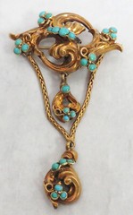 ANTIQUE 18K GOLD & TURQUOISE c.1880’s BROOCH IN FITTED CASE