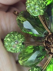 Green Crystal Floral Pendant Double Sided Statement Rhinestone Cluster Gold Tone