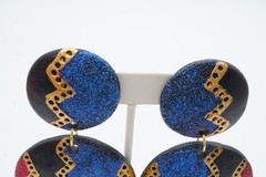 Vintage Clip On Earrings Black Painted Wood 1980s