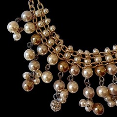 Y2K Bib Fringe Necklace Egyptian Revival Faux Pearl Gold Tone Victorian Vintage