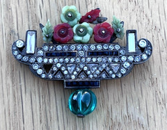 Antique French Art Deco Sterling Giardinetto Carved Flower Basket Brooch Pin