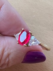 VINTAGE SOLID 10K GOLD RUBY RED WHITE CZ CUBIC ZIRCONIA RING ENGAGEMENT WEDDING