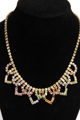 Vintage Multicolor Rhinestone Climber Clip On Earrings & Choker Necklace Set