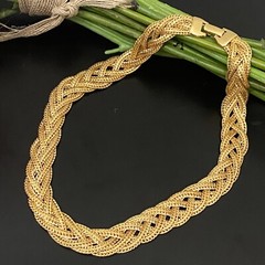 Vintage Unsigned Gold Tone Braided Chain Collar Runway 18” Necklace 58g.