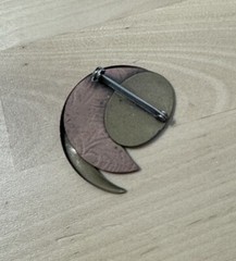 Vintage Lot – 3 Stamped Mixed Metals Brass Leaf Moon Stone – Silver Forrest Pins