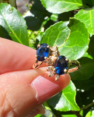 VINTAGE 14K GOLD BLUE SAPPHIRE DIAMOND TOI ET MOI RING ENGAGEMENT ANNIVERSARY