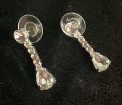 Sparkly Vintage Silver Tone Clear Rhinestone Dangle Pierced Earrings set Of 2