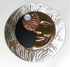 Silver Forest Brooch Mixed Metals Celestial Man in the Moon Made in Vermont