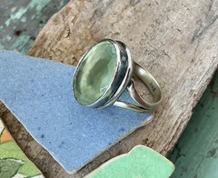 VINTAGE FACETED OVAL PREHNITE STERLING RING-SIZE 6