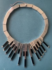 Antique Monteros Mexico Modernist .970 Silver and Black Onyx Necklace. 232 gr.