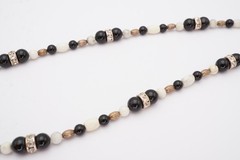 Vintage Sterling Silver 925 Black Onyx Cubic Zirconia White Stone Necklace 17″