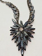 VTG Juliana D&E Black Hematite Navette Rhinestone Necklace Book Piece Statement