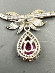 Vintage 835 Silver Art Deco Pink Stone Pendant Necklace 18″ Long