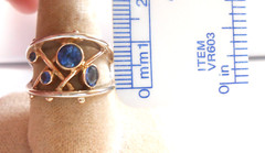 Fabulous 14K White & Yellow Gold Free Form Sapphire Gem Set Ring Size 7.5
