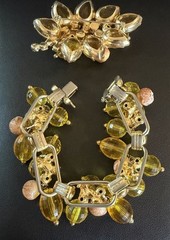 Vtg Juliana D&E Dangle Bead Rhinestone Topaz 5 Link Bracelet & Earring Set