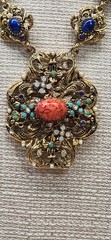 Rare Vintage Goldtone Hollycraft Cabochon Statement Necklace