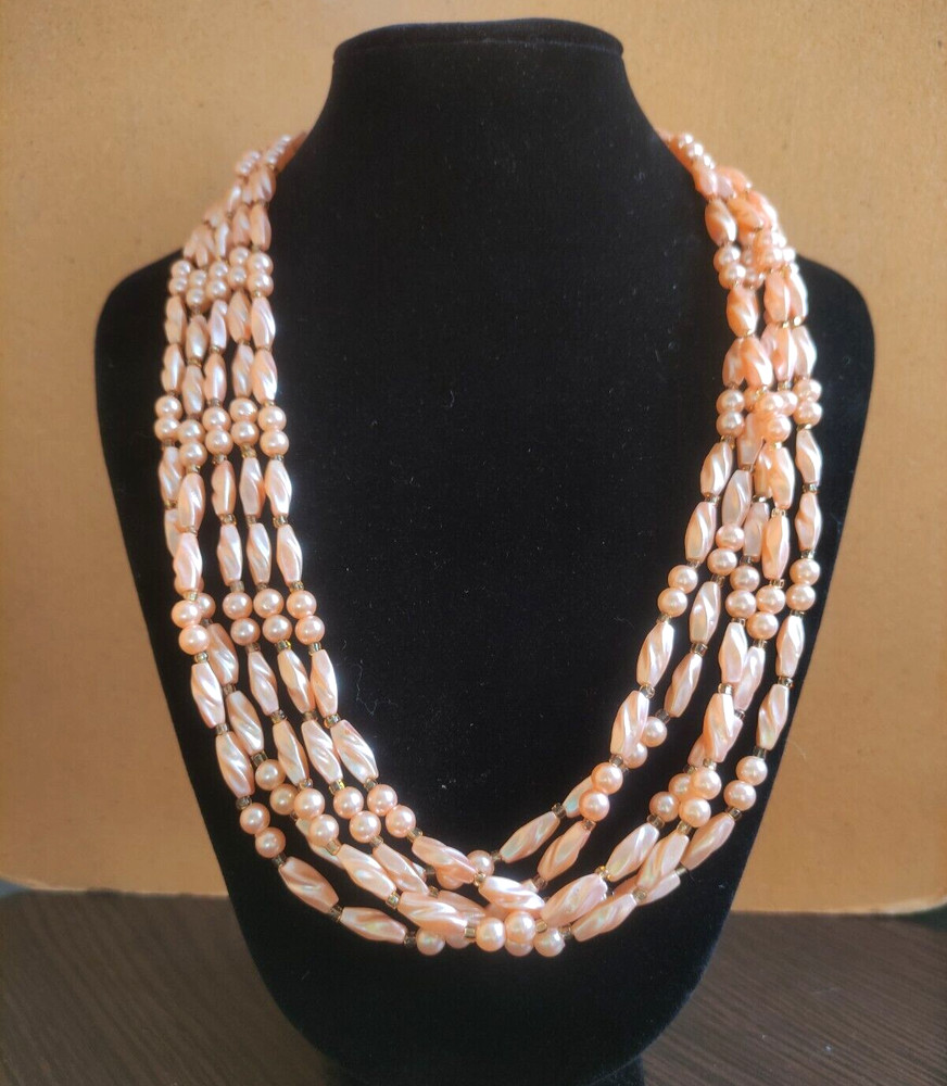 Multi-strand Necklace Made of Artificial Pearls Vintage Soviet Jewelry USSR