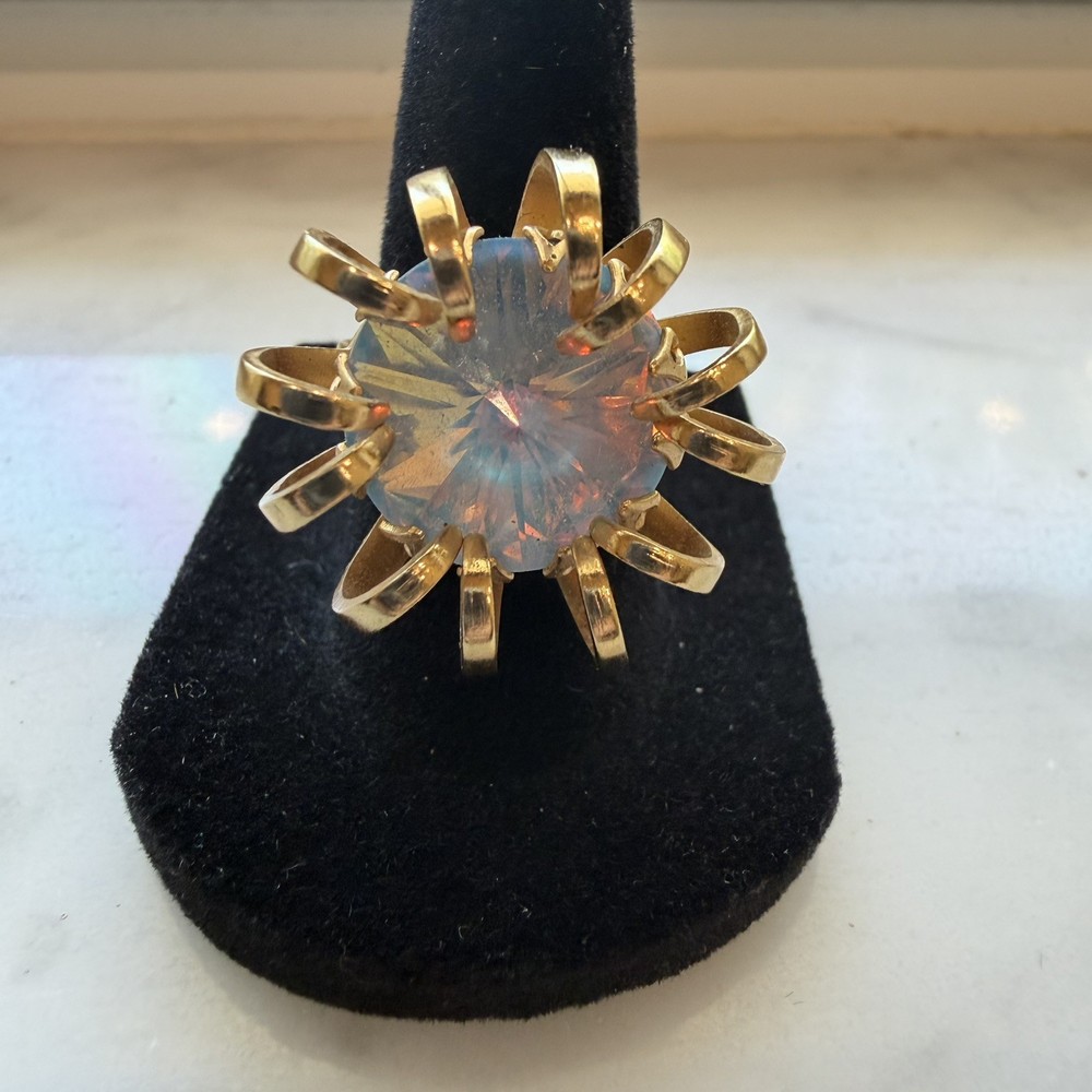 1969 Signed SARAH COVENTRY Pastel Mystic Blue Rivoli Flower Ring Adjustable Size
