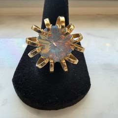 1969 Signed SARAH COVENTRY Pastel Mystic Blue Rivoli Flower Ring Adjustable Size