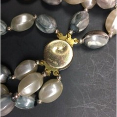 Necklace Clip On Earrings Grey Gray Vintage Triple Strand Silver Gold Push Clasp