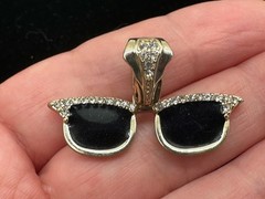 Yellow Gold Plated Enamel Sunglasses Necklace Pendant Rhinestone