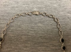 Vintage Sterling Onyx Cabochon & Cubic Zirconia Link 16” Tennis Necklace