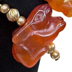 Brutalist Nancy NJ Young Kokopelli Tribal Carved Carnelian Bronze Charm Necklace