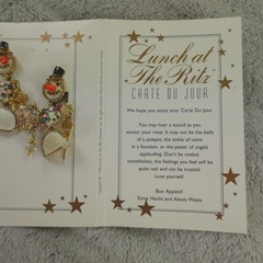 Lunch at the Ritz Earrings Frosty the Snowman Lunchman Clip On Signed Menu Card