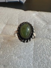 Vintage Silver 925 Soviet Era USSR Women’s Ring Stone Nephritis 8.75 size 4.65g
