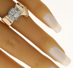 Antique Diamond Bow Ring 14K Two Tone Gold .72CT Mine Cut Size 6 1/4
