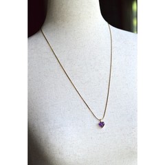 Vintage 14K Italian Solid Gold Amethyst Heart Necklace, Long 24.5″ Heirloom