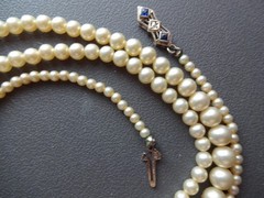 Antique Art Deco Deltah Solid 14K Gold Sapphire Diamond Man Made Pearl Necklace