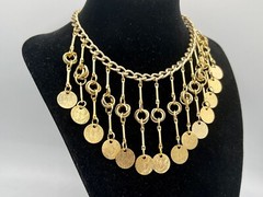 Vintage 1980s New Old Stock Gold Statement Necklace Choker Tribal Fringe