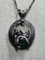 36. AICC 96 925 Sterling Fairy Angel iridescent Glass Orb Pendant Necklace 24″