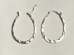 Polished Hammered Sterling Silver 925 Classic Hoop Latch Earrings 1.25”
