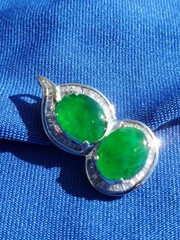 Original EARTH MINED Jadeite JADE DIAMOND Deco Pendant Medallion 18K WHITE GOLD