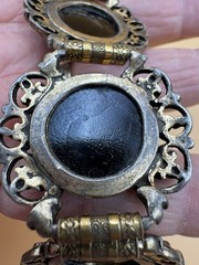 Vtg Judy Lee Peacock Carnival Art Glass Panel Bracelet Renaissance Revival
