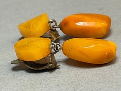 Vintage Soviet Baltic Egg Yolk Butterscotch Amber Dangle Clip On Earrings 6.9g