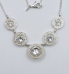 Vintage Avon NRT Silver Tone Medallion Rhinestone Circle Necklace