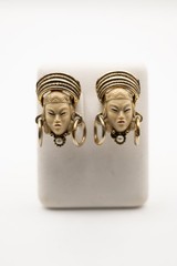 Selro Asian Princess Face Earrings Clip-On Unsigned Gold-Tone Faux Pearl FREE Sh