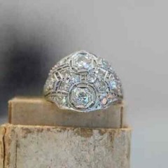 Art Deco Round Cut Lab Created Diamond Wedding Bridal 14K White Gold Finish Ring
