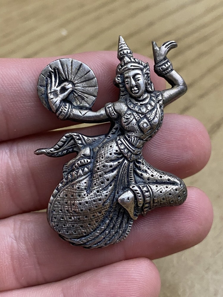 RARE!! Vintage 935 Silver Thai Dance Pin Brooch Traditional Thailand