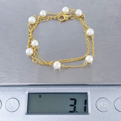 Vintage Gold-Tone Sterling Silver 925 Imitation Pearl Necklace 15.5-17.5″