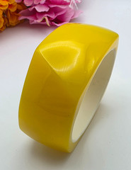 Vintage Yellow Lucite Bangle Bracelet Chunky Asymmetrical Geometric 8.5 in