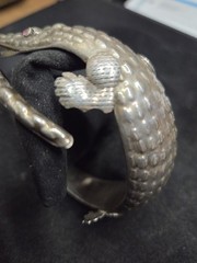 ANTIQUE 925 STERLING SILVER ALLIGATOR CUFF BRACELET ARM BRACELET 2.48 OZS